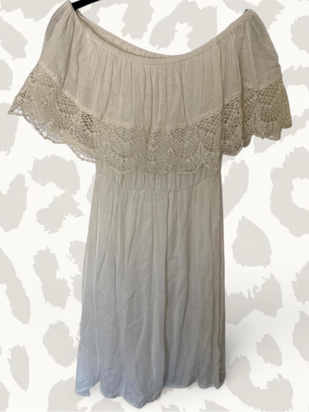 Nordstrom Lush Cream Off-Shoulder Crochet Trim Mini Dress